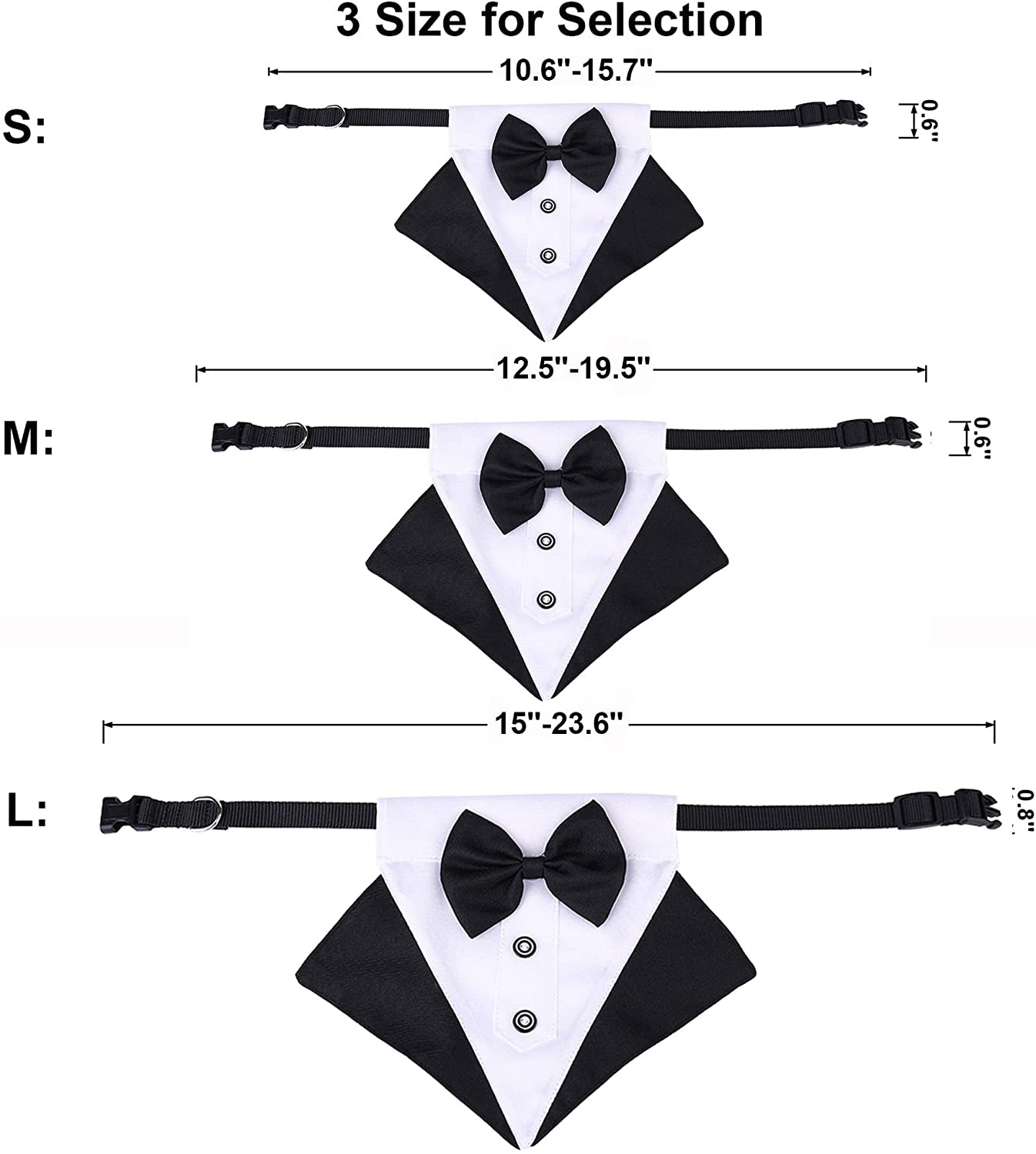Formal Dog Tuxedo Collar with Adjustable Bow Tie - Black, Large | Available in 3 Sizes