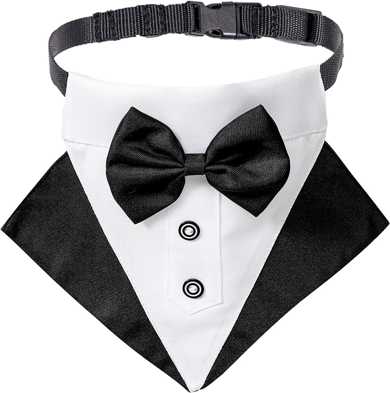 Formal Dog Tuxedo Collar with Adjustable Bow Tie - Black, Large | Available in 3 Sizes