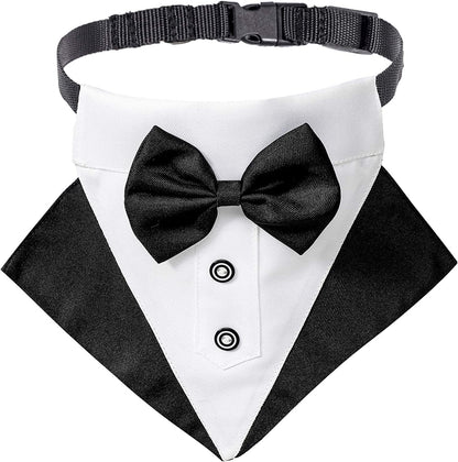 Formal Dog Tuxedo Collar with Adjustable Bow Tie - Black, Large | Available in 3 Sizes