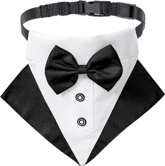 Formal Dog Tuxedo Collar with Adjustable Bow Tie - Black, Large | Available in 3 Sizes