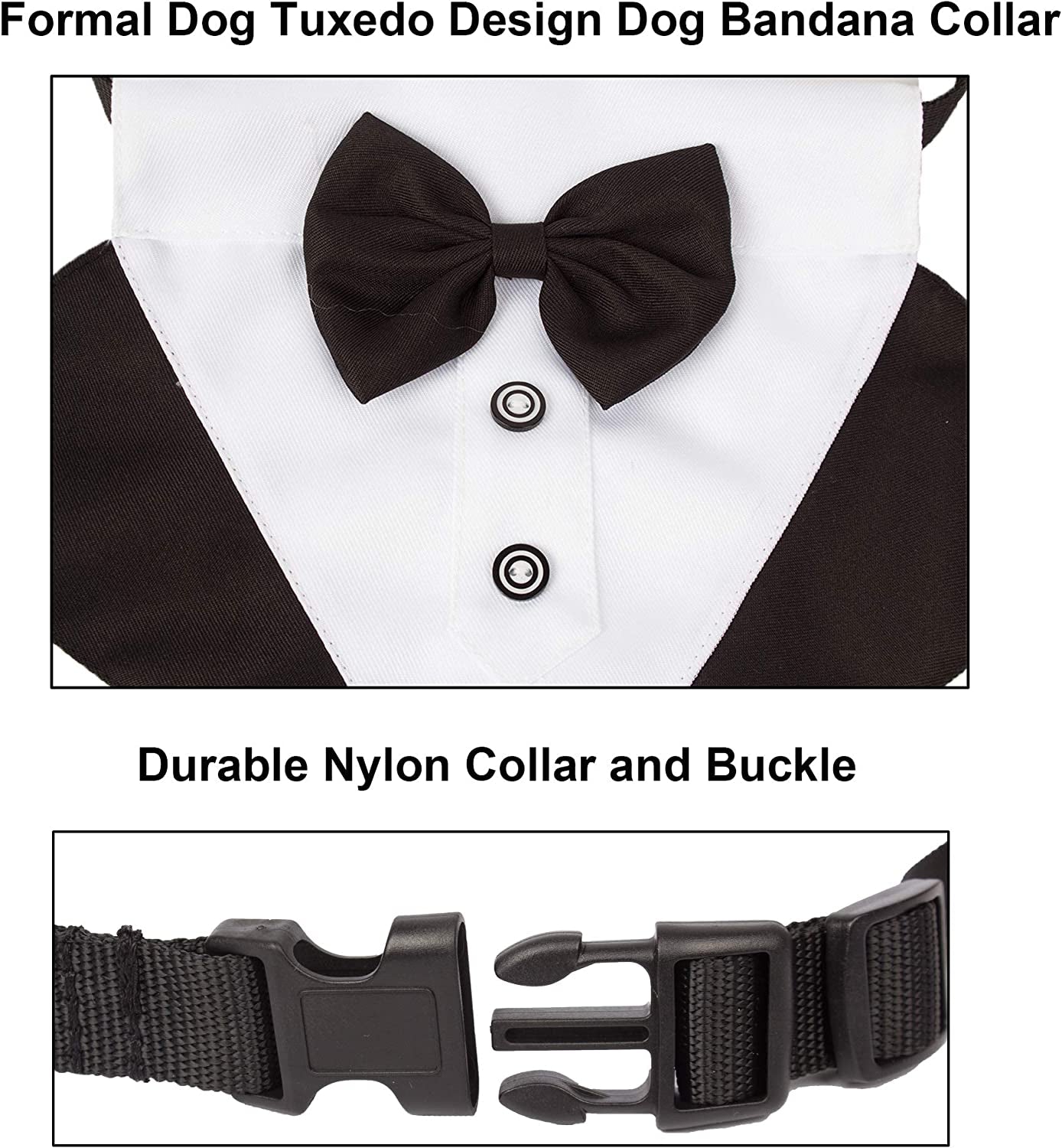 Formal Dog Tuxedo Collar with Adjustable Bow Tie - Black, Large | Available in 3 Sizes