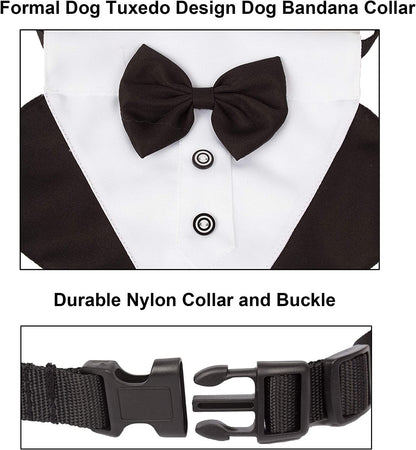 Formal Dog Tuxedo Collar with Adjustable Bow Tie - Black, Large | Available in 3 Sizes