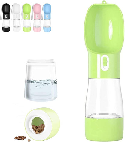 Portable Dog And Cat Water Bottle with Food Container Dishwasher Safe-Green | 3 IN1 Drinking Bottle for Pets