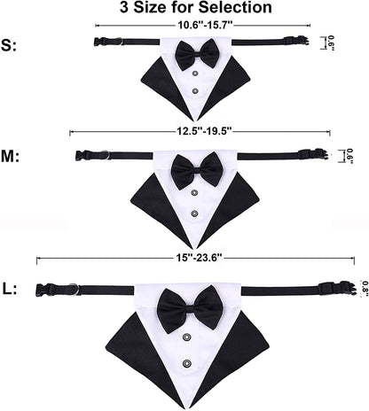 Formal Dog Tuxedo Collar with Adjustable Bow Tie - Black, Large | Available in 3 Sizes