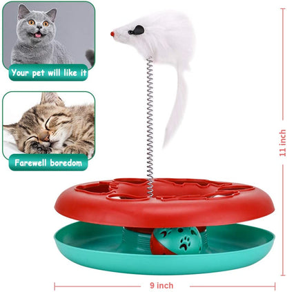 Interactive Cat Toy Set for Indoor Cats - Roller Tracks with Catnip-Infused Spring Toy and Teaser Mouse (Red)