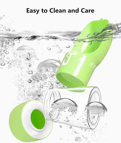 Portable Dog And Cat Water Bottle with Food Container Dishwasher Safe-Green | 3 IN1 Drinking Bottle for Pets