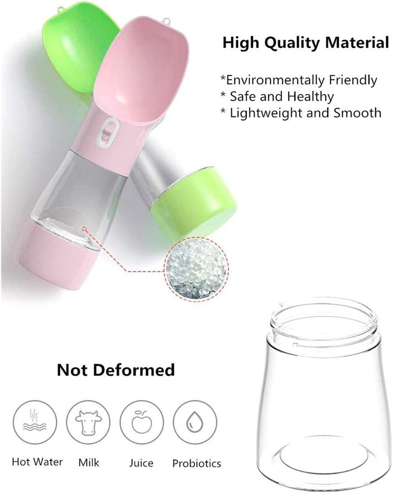 Portable Dog And Cat Water Bottle with Food Container Dishwasher Safe-Green | 3 IN1 Drinking Bottle for Pets