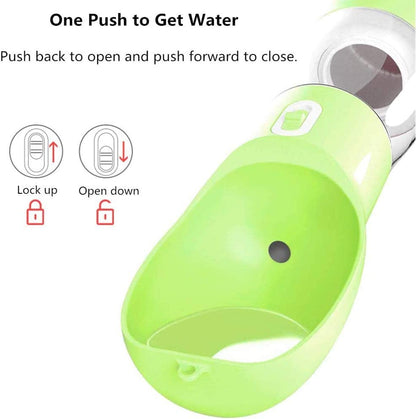 Portable Dog And Cat Water Bottle with Food Container Dishwasher Safe-Green | 3 IN1 Drinking Bottle for Pets