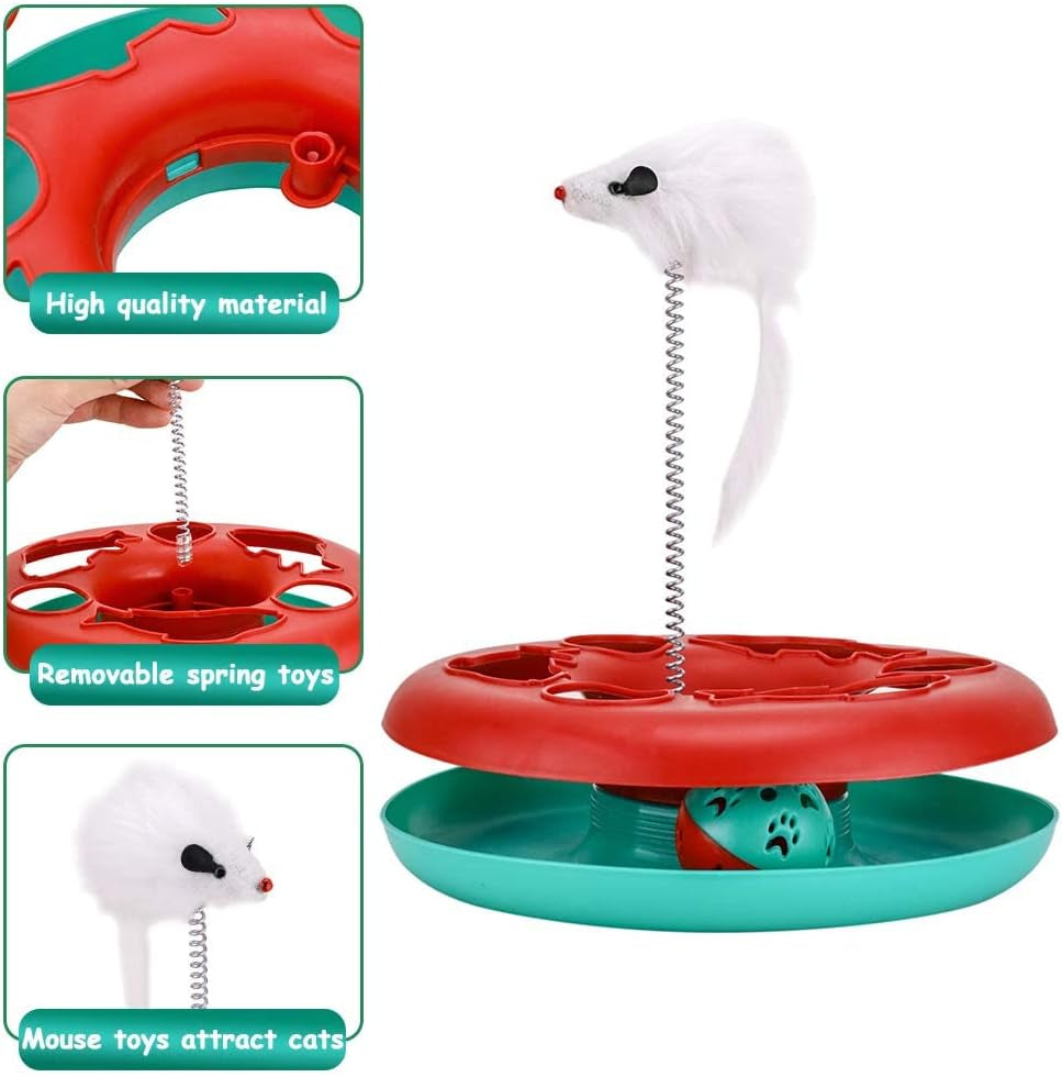 Interactive Cat Toy Set for Indoor Cats - Roller Tracks with Catnip-Infused Spring Toy and Teaser Mouse (Red)