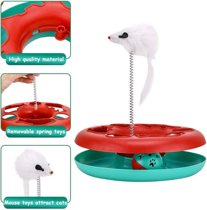 Interactive Cat Toy Set for Indoor Cats - Roller Tracks with Catnip-Infused Spring Toy and Teaser Mouse (Red)