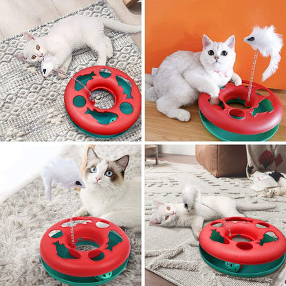 Interactive Cat Toy Set for Indoor Cats - Roller Tracks with Catnip-Infused Spring Toy and Teaser Mouse (Red)