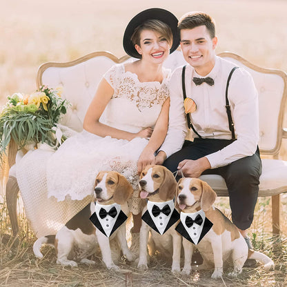 Formal Dog Tuxedo Collar with Adjustable Bow Tie - Black, Large | Available in 3 Sizes