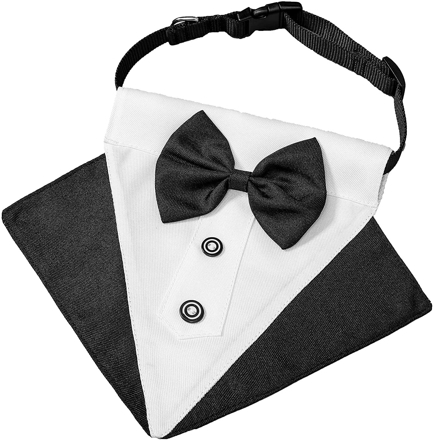 Formal Dog Tuxedo Collar with Adjustable Bow Tie - Black, Large | Available in 3 Sizes