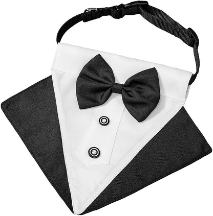Formal Dog Tuxedo Collar with Adjustable Bow Tie - Black, Large | Available in 3 Sizes