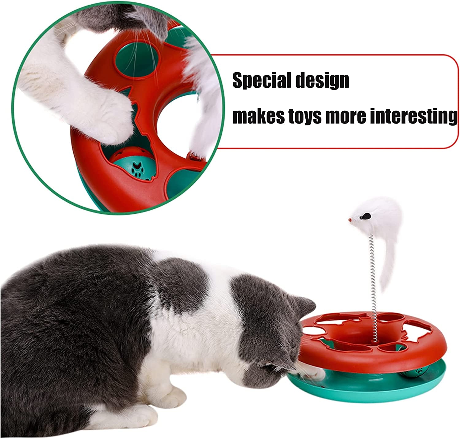 Interactive Cat Toy Set for Indoor Cats - Roller Tracks with Catnip-Infused Spring Toy and Teaser Mouse (Red)